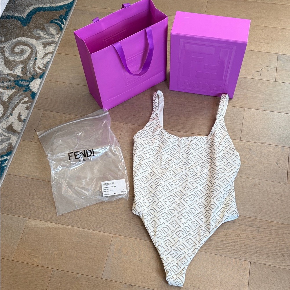 Fendi White Logo-Print One-Piece Swimsuit